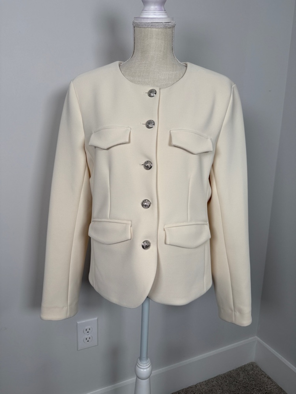 Veronica Beard Cream Button-Front Blazer